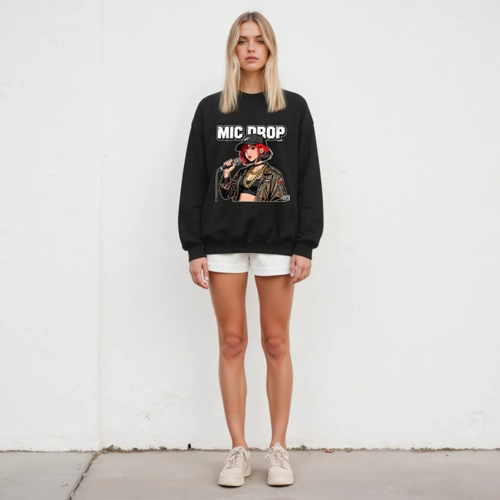 Mic Drop Unisex Crew Neck Sweatshirt - Hip Hop Graphic Pullover - Image 5