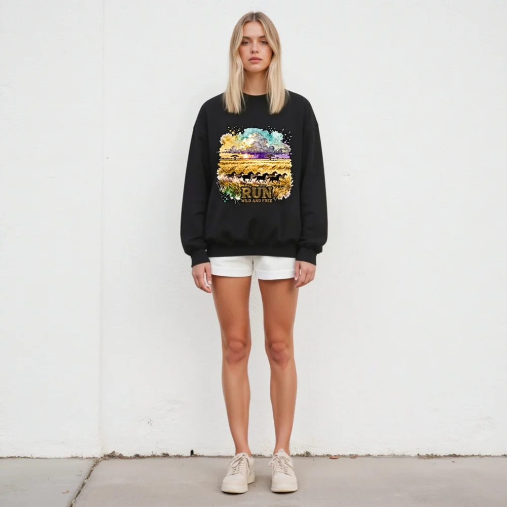 Run Wild and Free Sweatshirt – Unisex Crewneck Graphic Pullover - Image 5