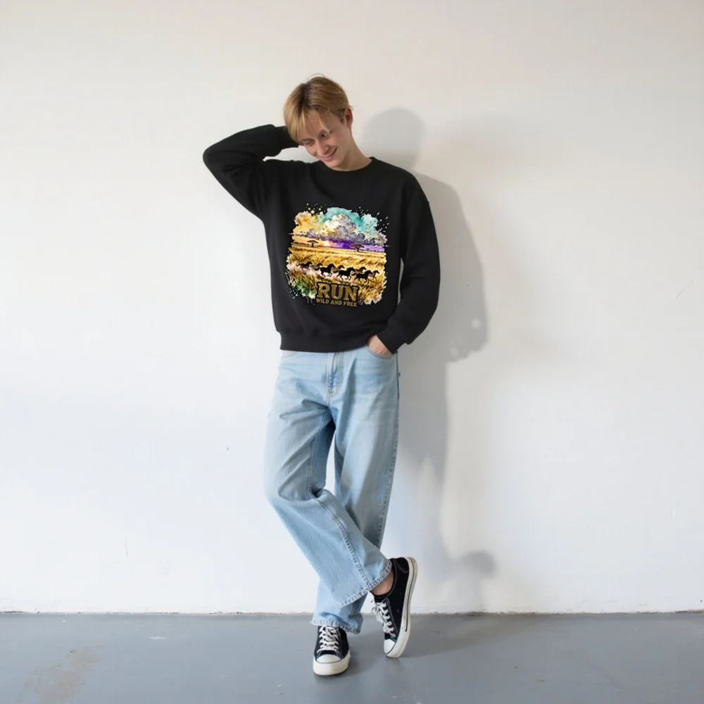Run Wild and Free Sweatshirt – Unisex Crewneck Graphic Pullover - Image 7