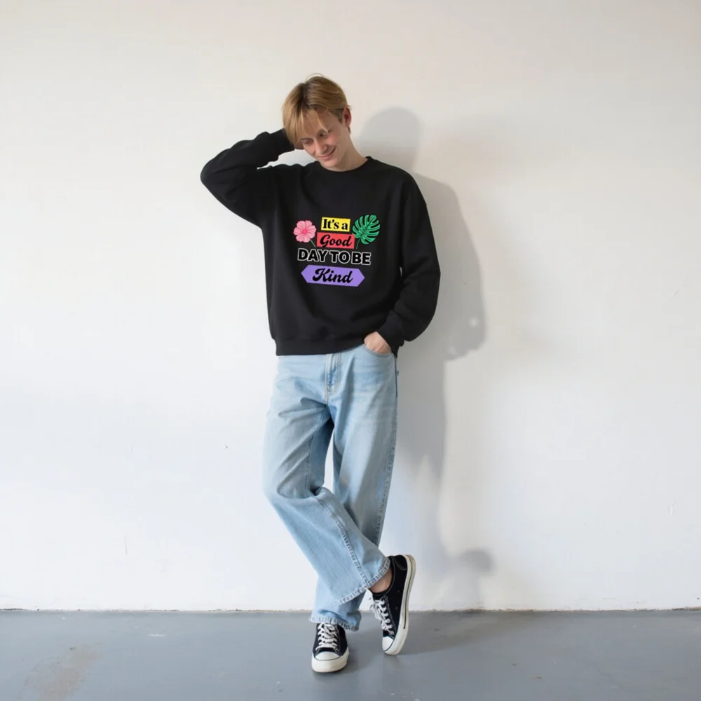 Unisex Crew Neck Sweatshirt - 'It's a Good Day to Be Kind' Graphic Pullover - Image 7