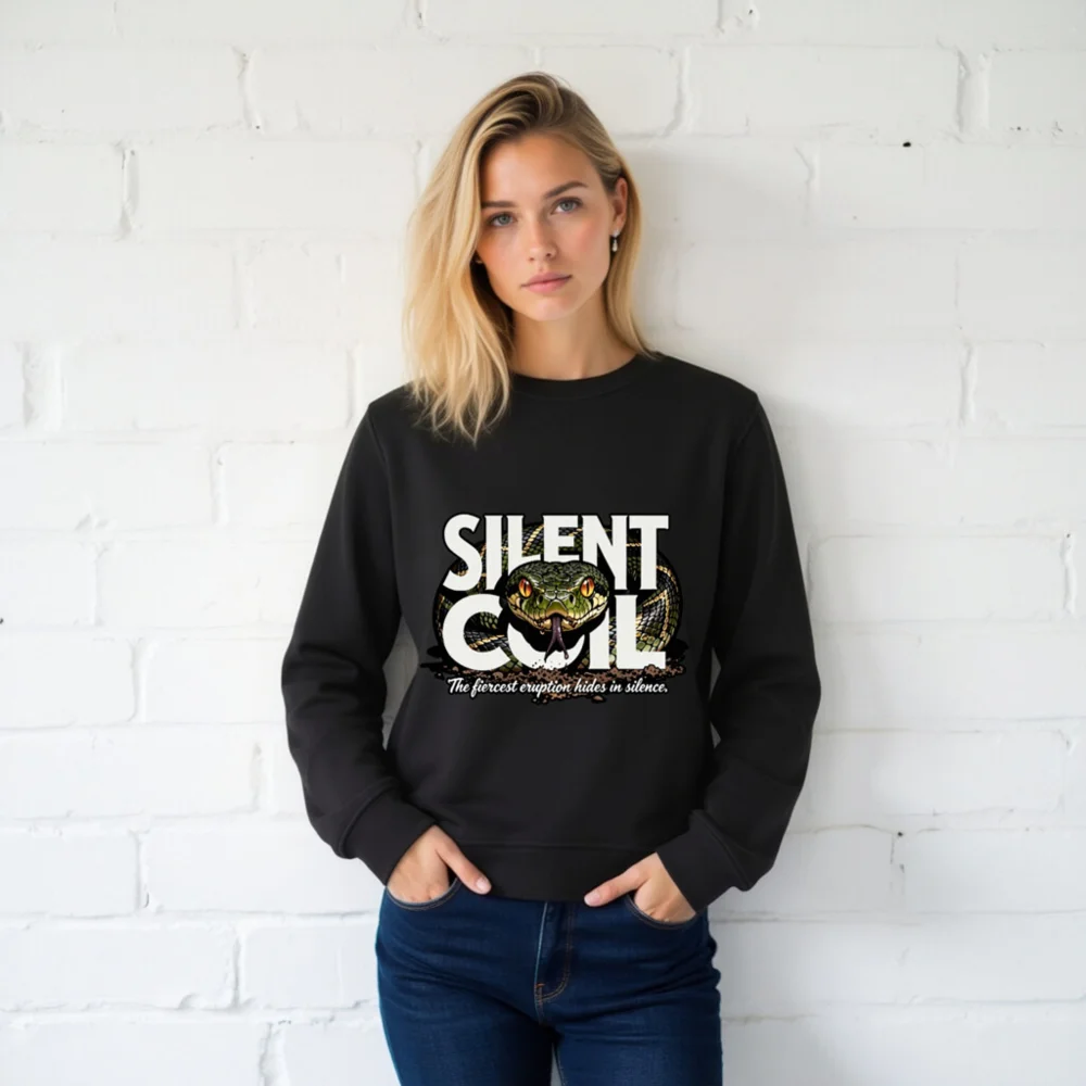 Silent Coil Unisex Organic Cotton Sweatshirt – Snake Graphic Hoodie - Image 2