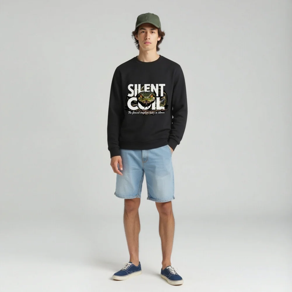 Silent Coil Unisex Organic Cotton Sweatshirt – Snake Graphic Hoodie - Image 3