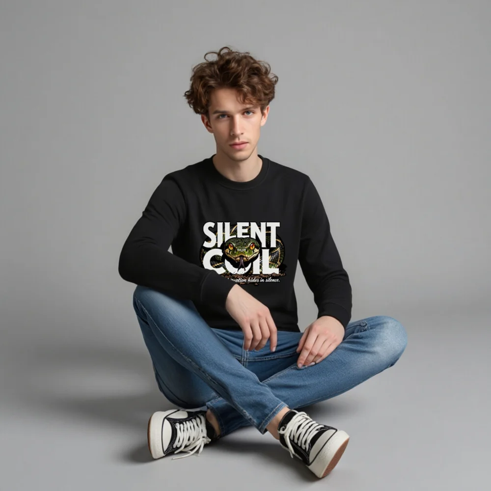 Silent Coil Unisex Organic Cotton Sweatshirt – Snake Graphic Hoodie - Image 4