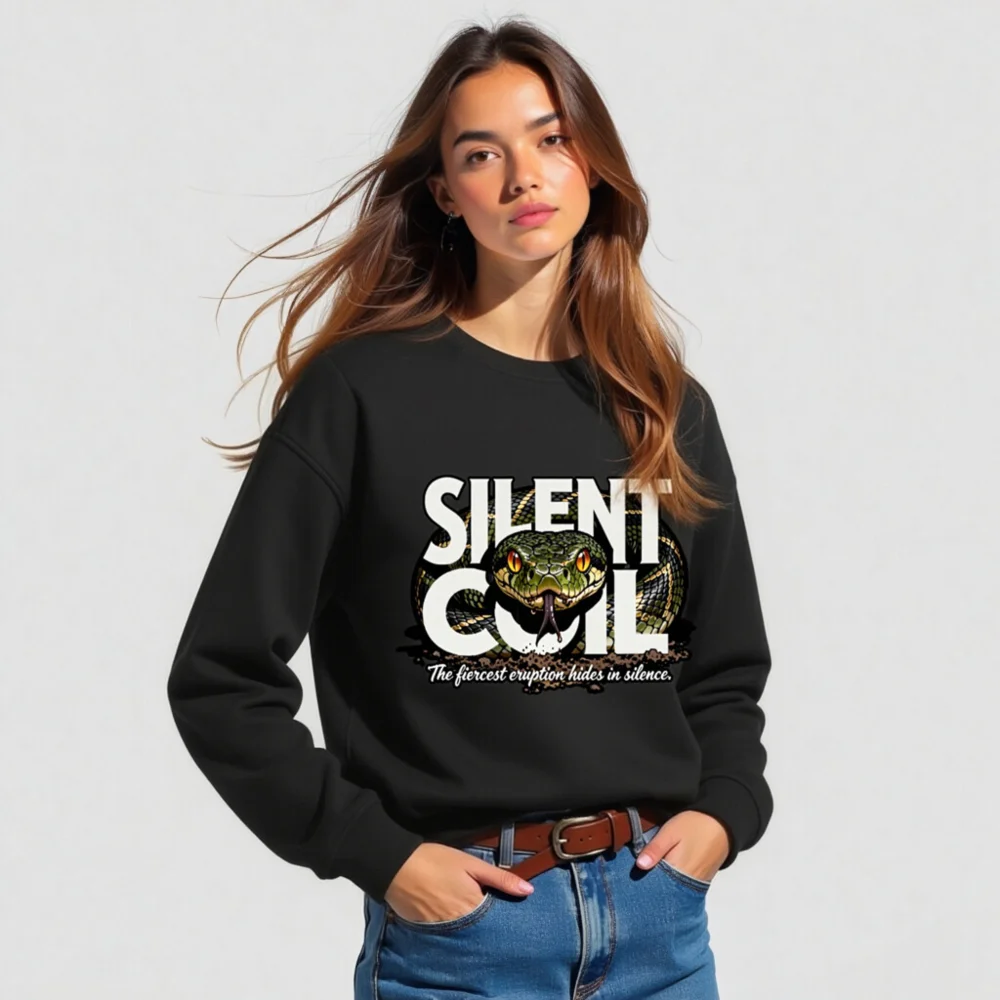 Silent Coil Unisex Organic Cotton Sweatshirt – Snake Graphic Hoodie - Image 5
