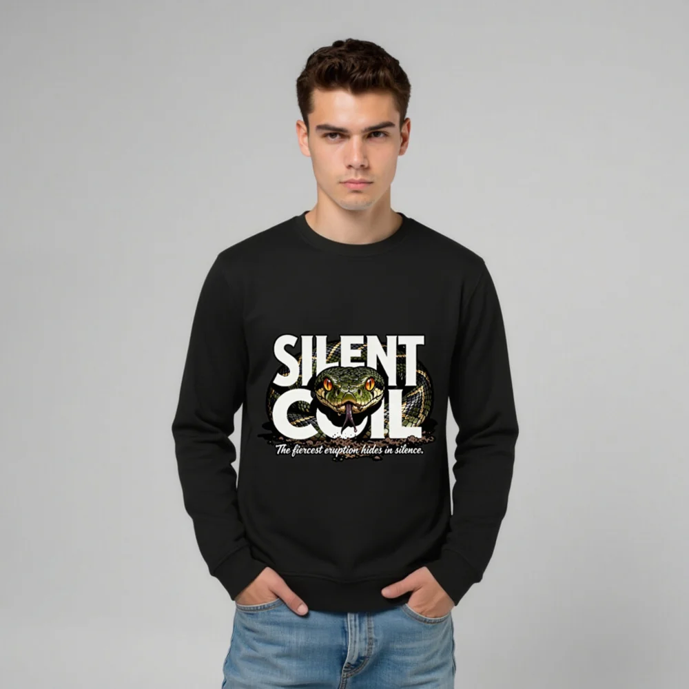 Silent Coil Unisex Organic Cotton Sweatshirt – Snake Graphic Hoodie - Image 10