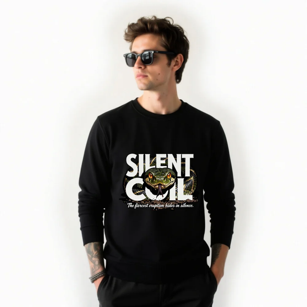 Silent Coil Unisex Organic Cotton Sweatshirt – Snake Graphic Hoodie - Image 11