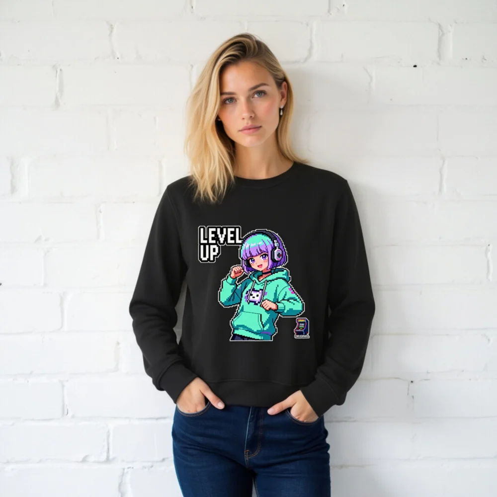 Level Up Pixel Gamer Sweatshirt – Unisex Organic Cotton Hoodie - Image 2
