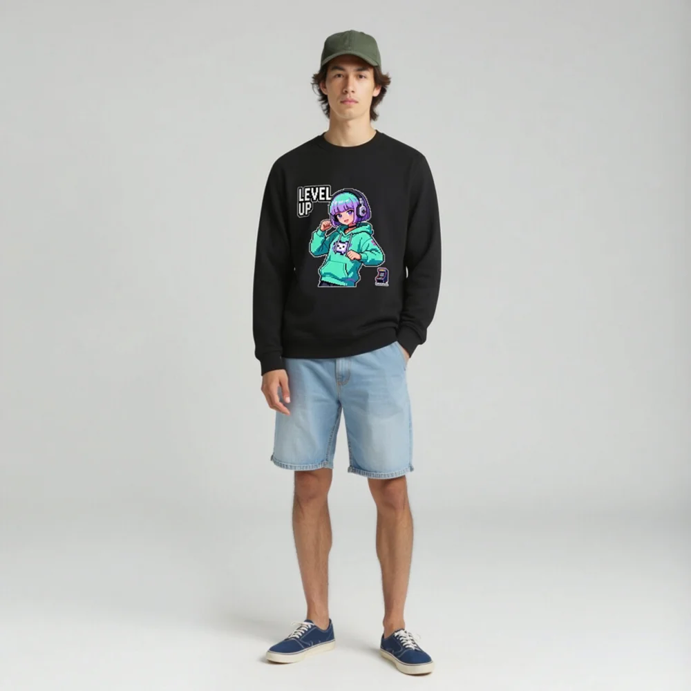 Level Up Pixel Gamer Sweatshirt – Unisex Organic Cotton Hoodie - Image 3
