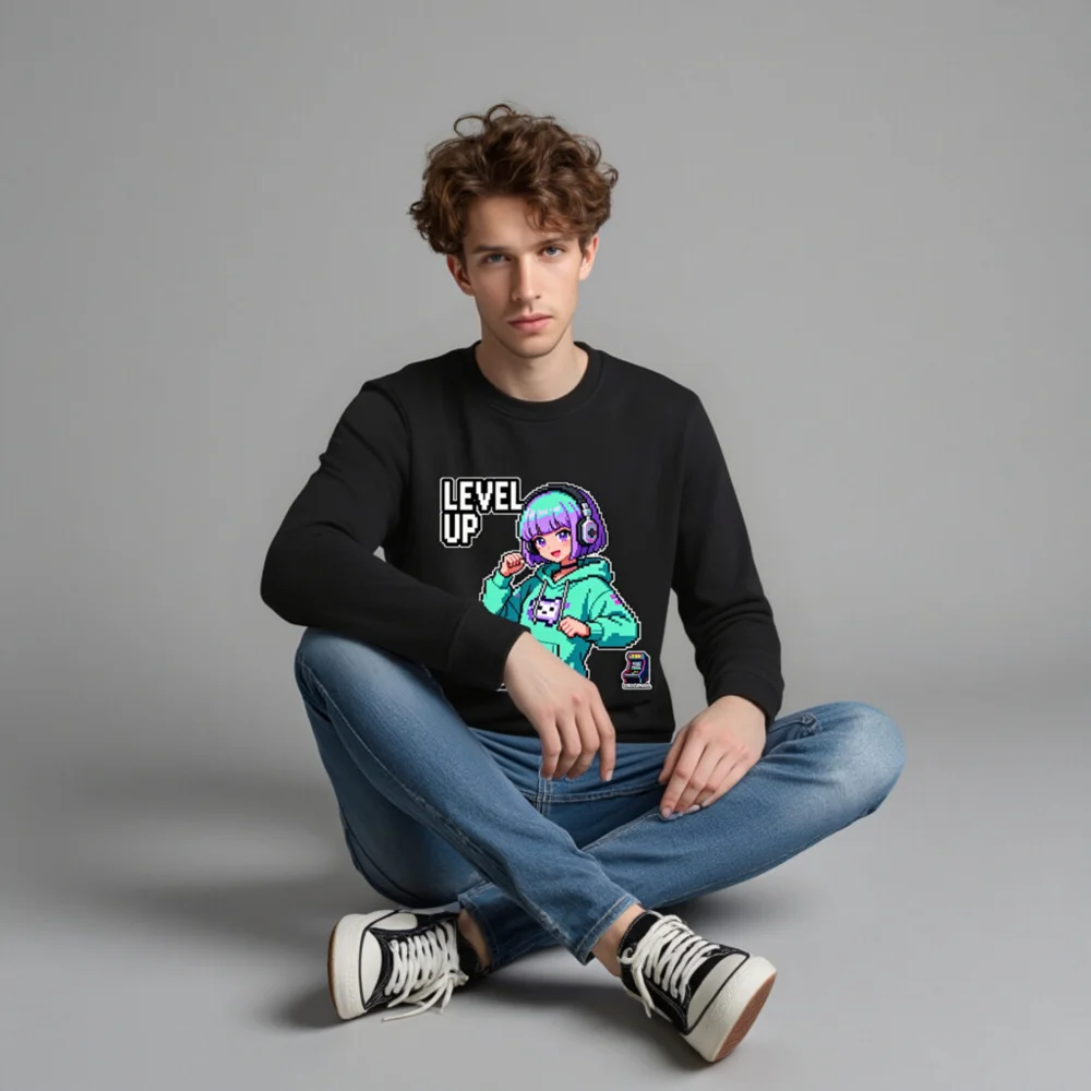 Level Up Pixel Gamer Sweatshirt – Unisex Organic Cotton Hoodie - Image 4