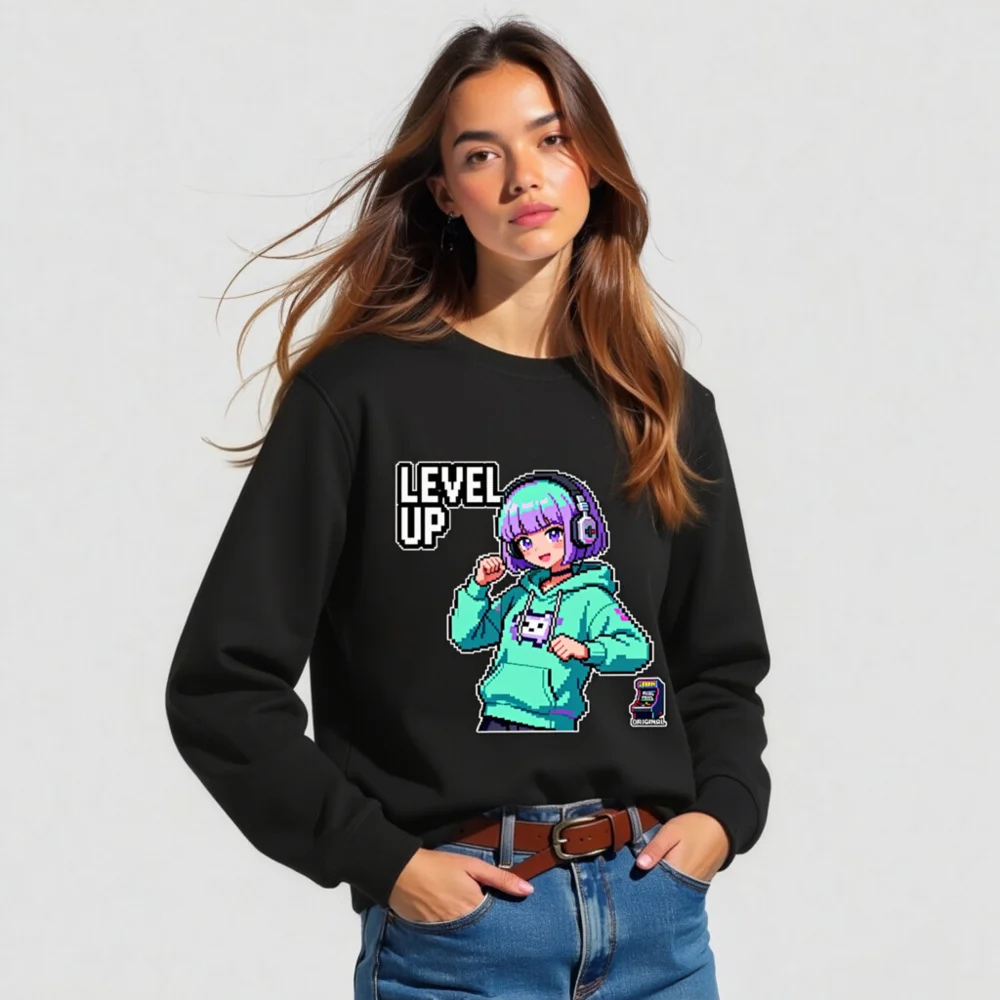 Level Up Pixel Gamer Sweatshirt – Unisex Organic Cotton Hoodie - Image 5
