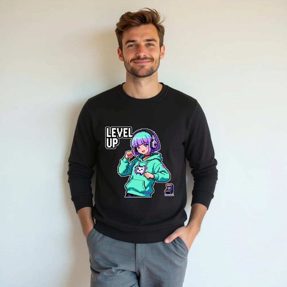 Level Up Pixel Gamer Sweatshirt – Unisex Organic Cotton Hoodie - Image 7