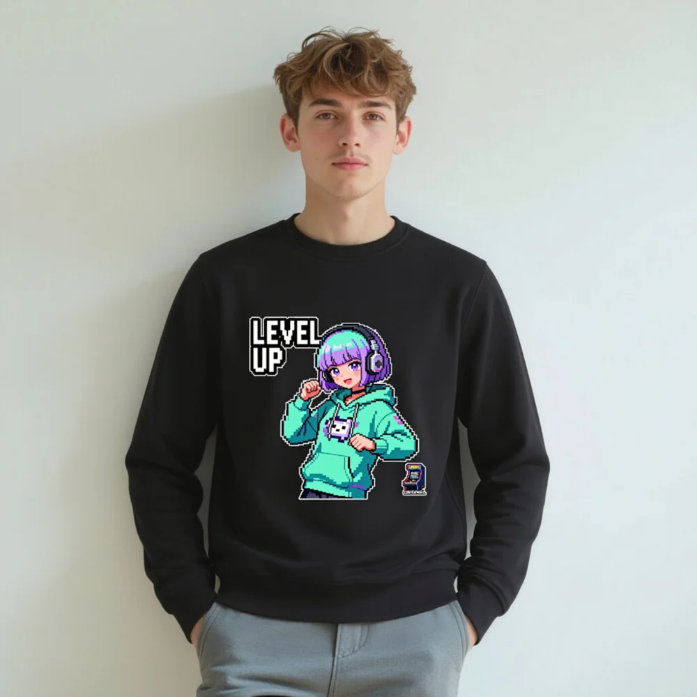 Level Up Pixel Gamer Sweatshirt – Unisex Organic Cotton Hoodie - Image 8