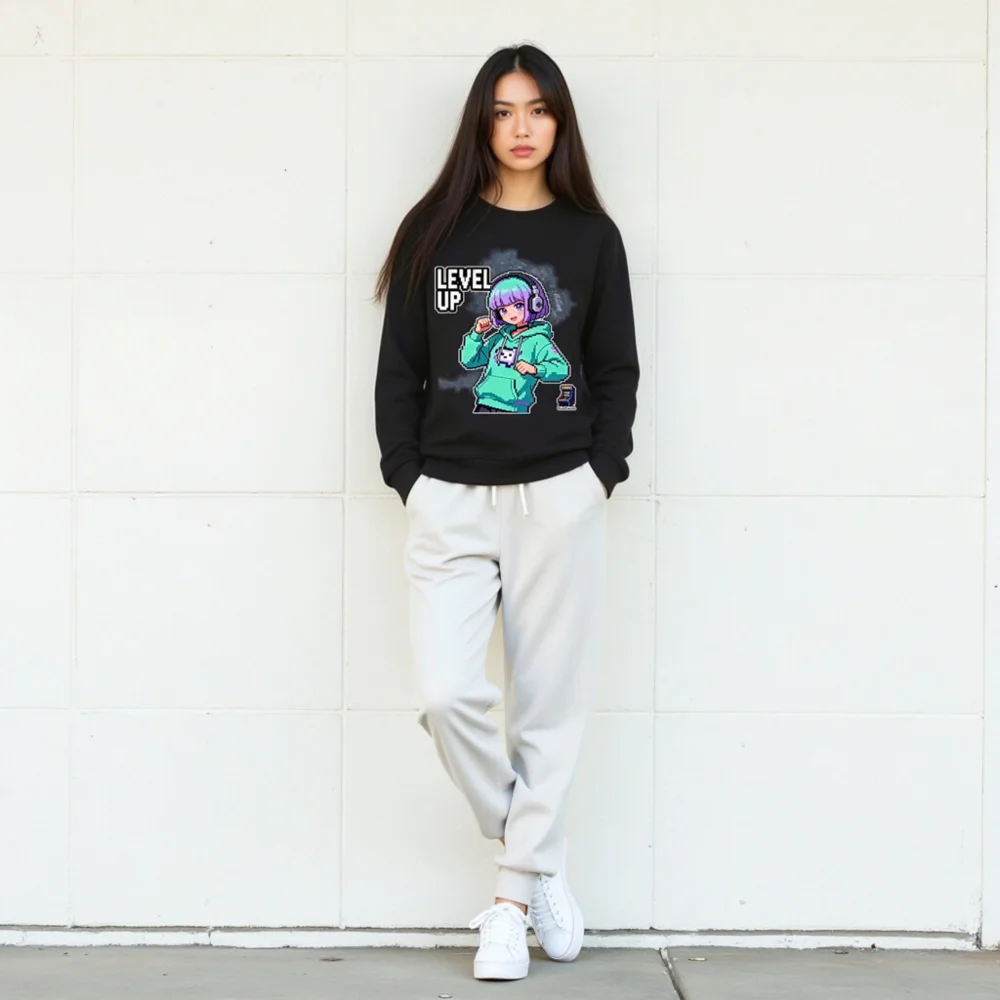 Level Up Pixel Gamer Sweatshirt – Unisex Organic Cotton Hoodie - Image 9