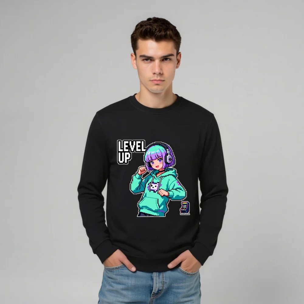 Level Up Pixel Gamer Sweatshirt – Unisex Organic Cotton Hoodie - Image 10