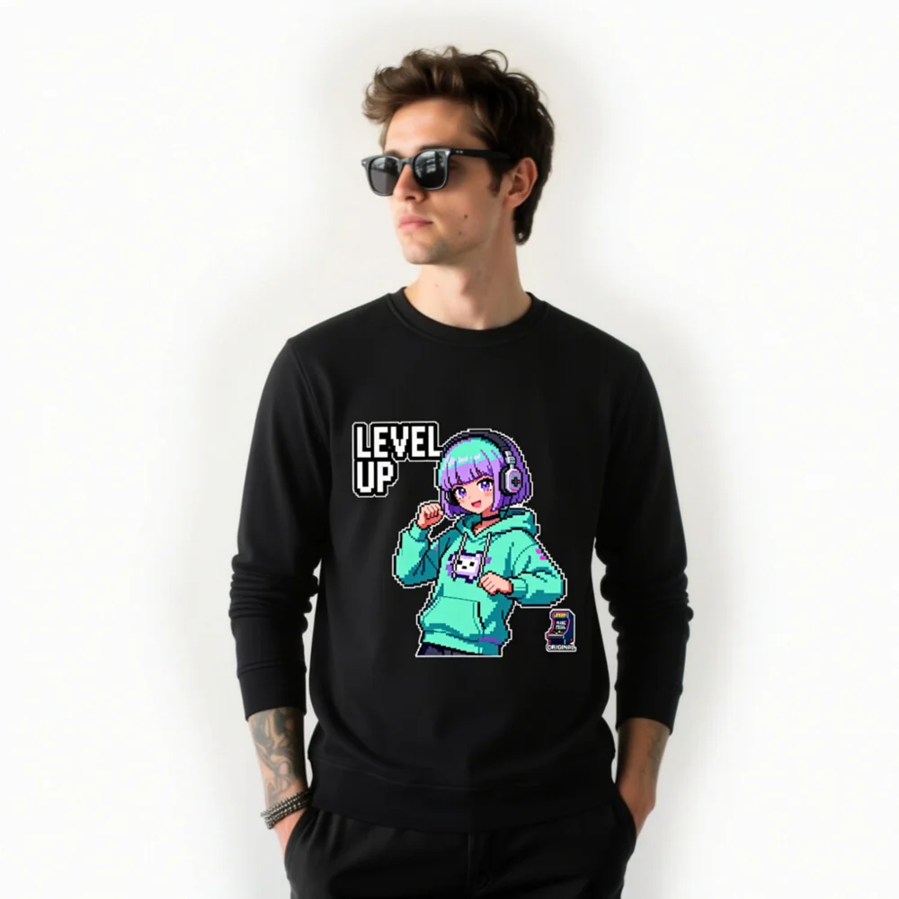 Level Up Pixel Gamer Sweatshirt – Unisex Organic Cotton Hoodie - Image 11