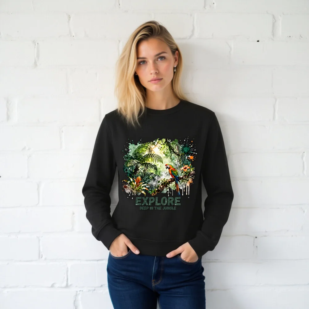 Organic Cotton Sweatshirt for Men & Women – Jungle Parrot Print - Image 2