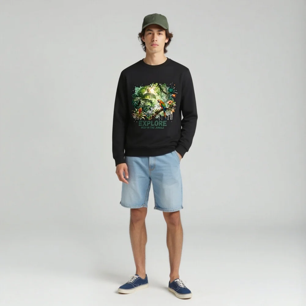 Organic Cotton Sweatshirt for Men & Women – Jungle Parrot Print - Image 3