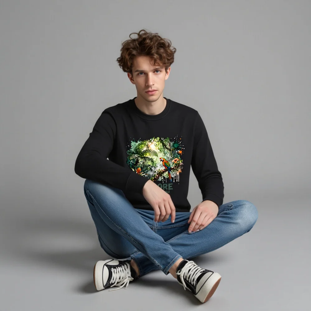 Organic Cotton Sweatshirt for Men & Women – Jungle Parrot Print - Image 4