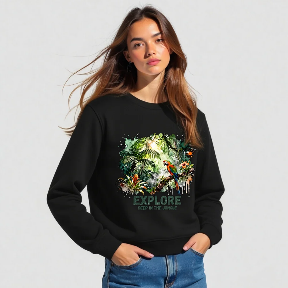 Organic Cotton Sweatshirt for Men & Women – Jungle Parrot Print - Image 5