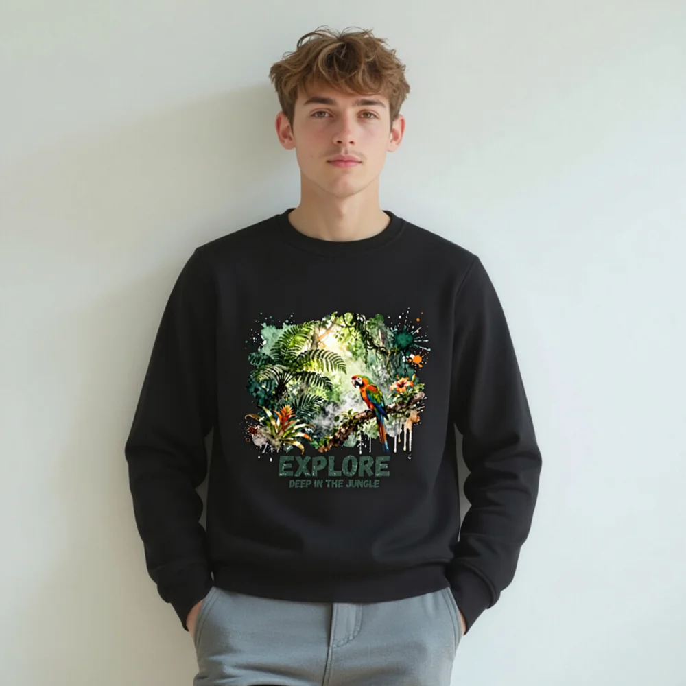 Organic Cotton Sweatshirt for Men & Women – Jungle Parrot Print - Image 8