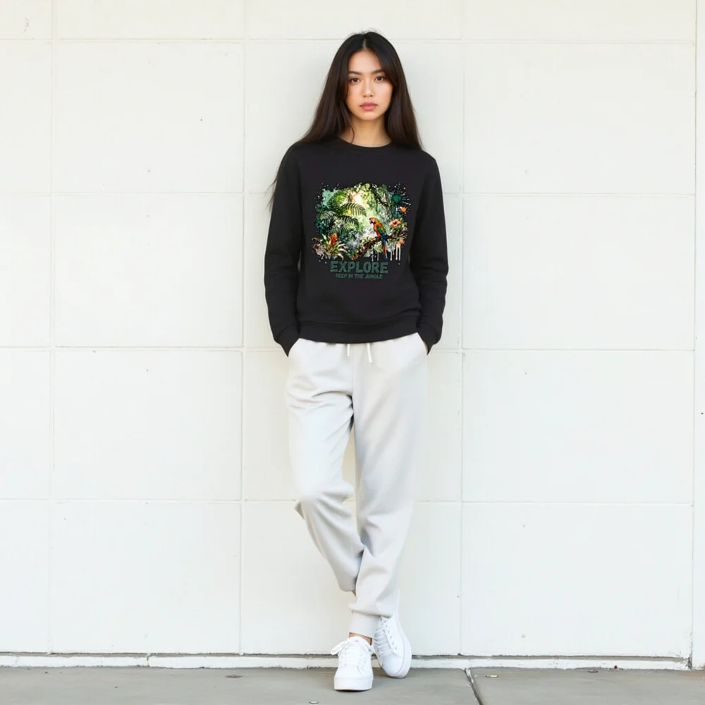 Organic Cotton Sweatshirt for Men & Women – Jungle Parrot Print - Image 9