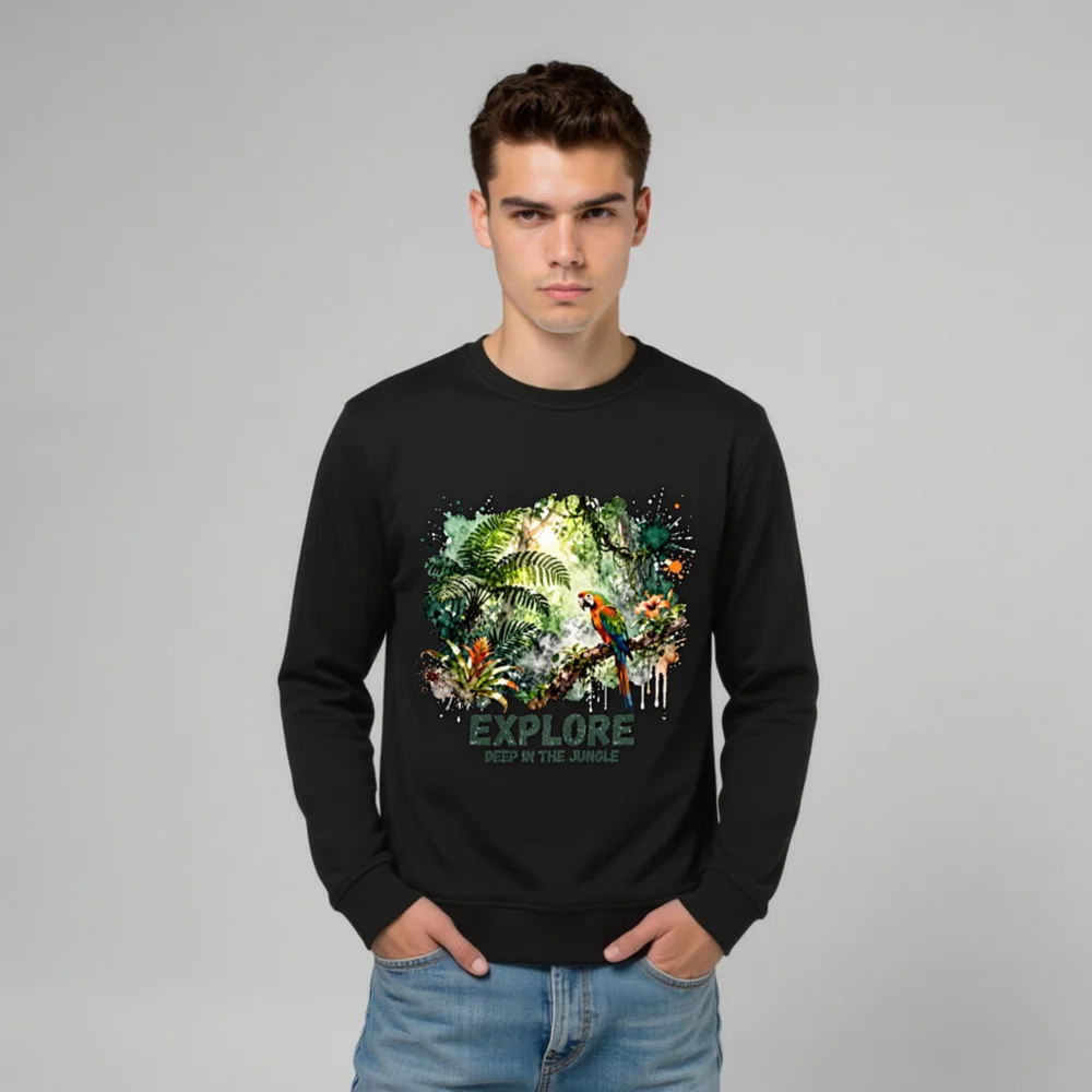 Organic Cotton Sweatshirt for Men & Women – Jungle Parrot Print - Image 10