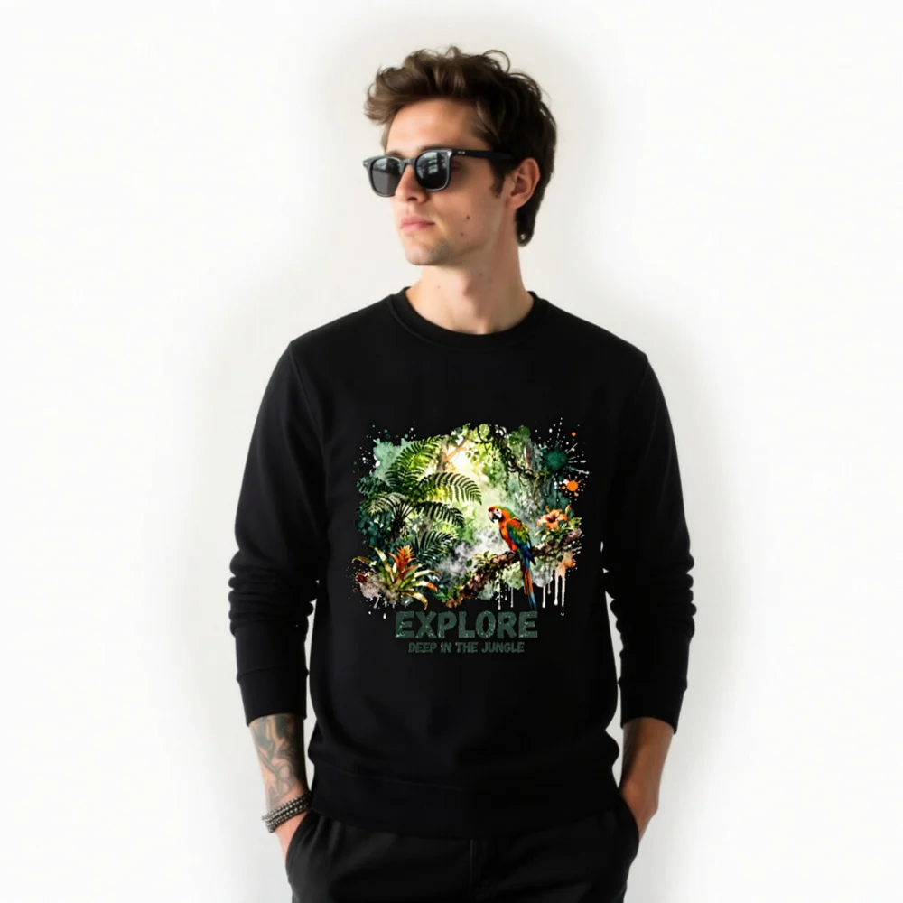 Organic Cotton Sweatshirt for Men & Women – Jungle Parrot Print - Image 11