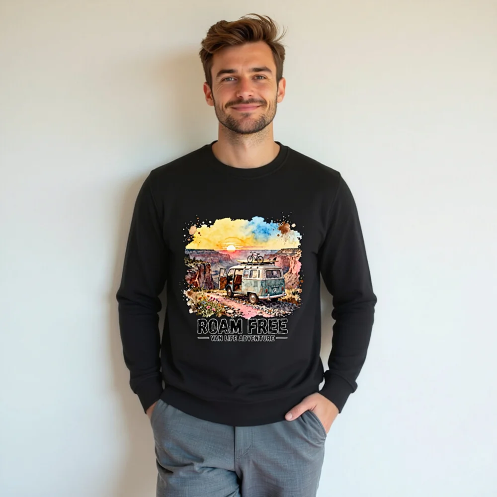 Roam Free Van Life Sweatshirt – Unisex Organic Cotton Crewneck - Image 7