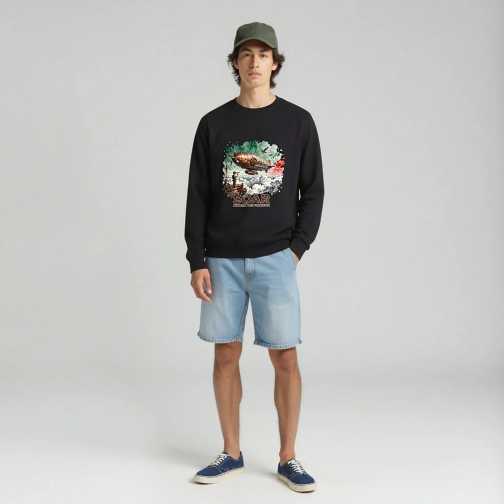 Steampunk Airship Sweatshirt – Unisex Organic Cotton Pullover - Image 3