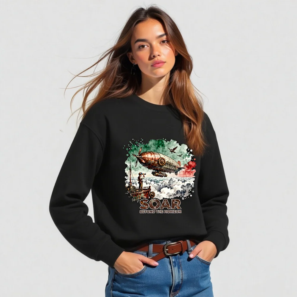 Steampunk Airship Sweatshirt – Unisex Organic Cotton Pullover - Image 5