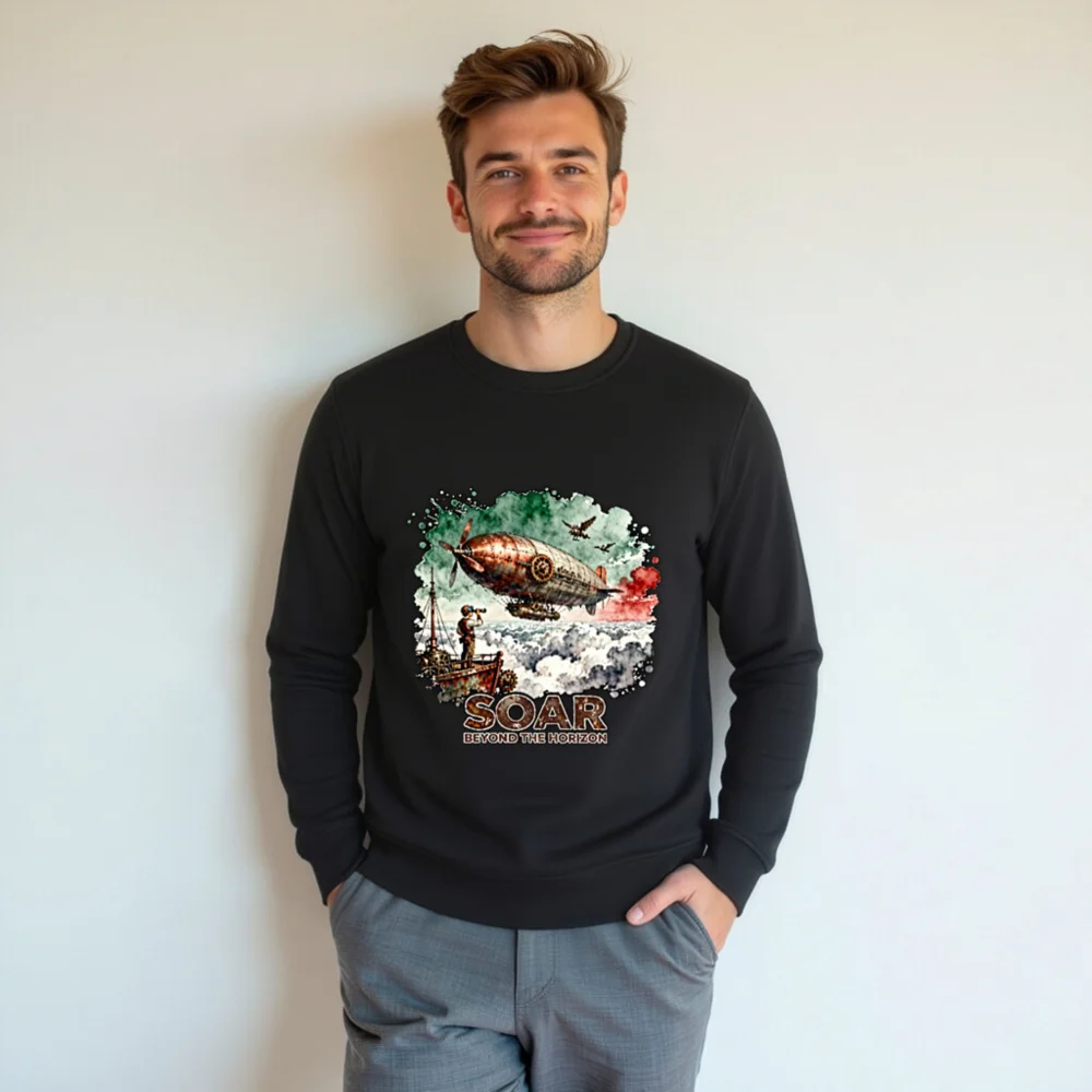 Steampunk Airship Sweatshirt – Unisex Organic Cotton Pullover - Image 7
