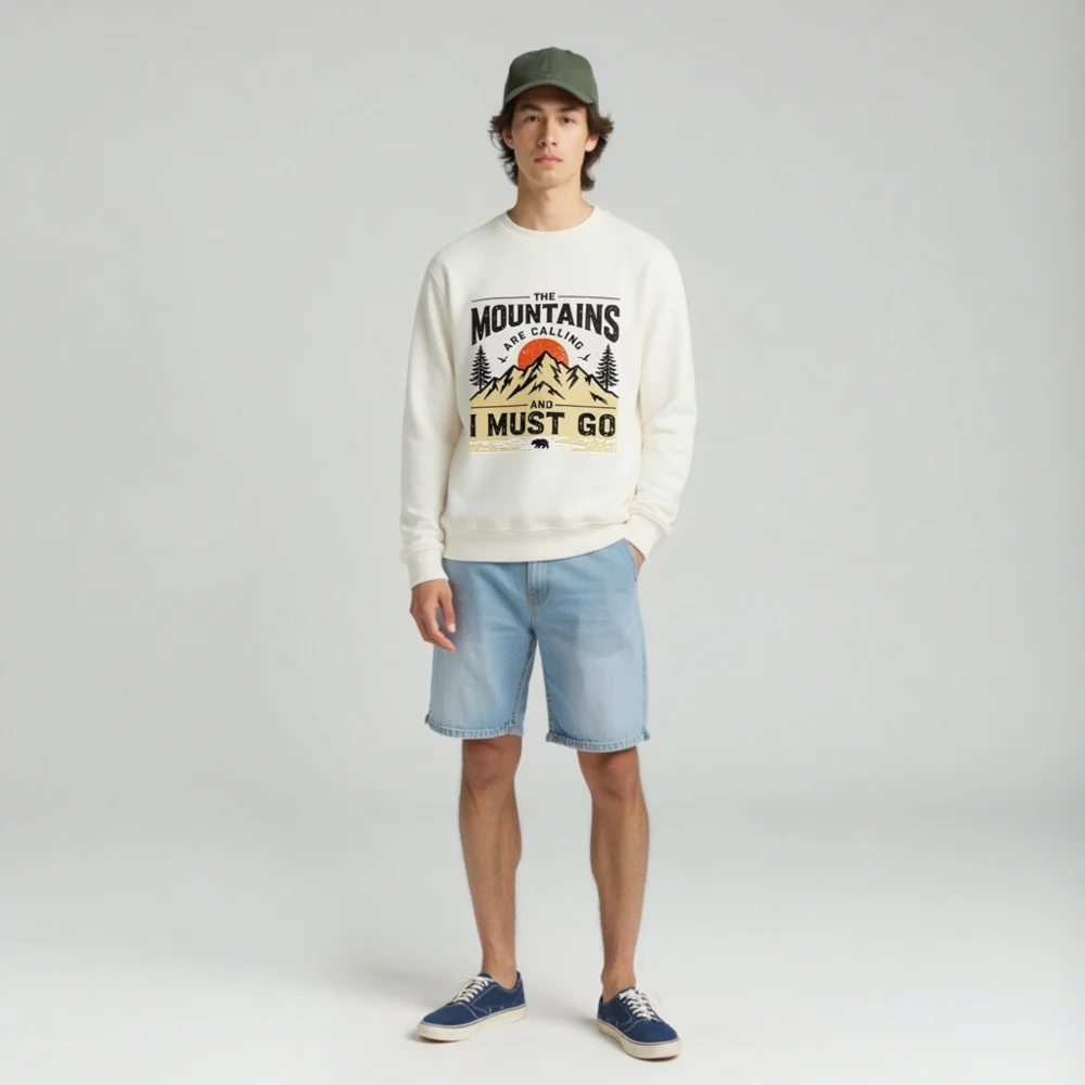 Organic Cotton Sweatshirt for Men & Women – 'The Mountains Are Calling' Graphic Pullover - Image 3