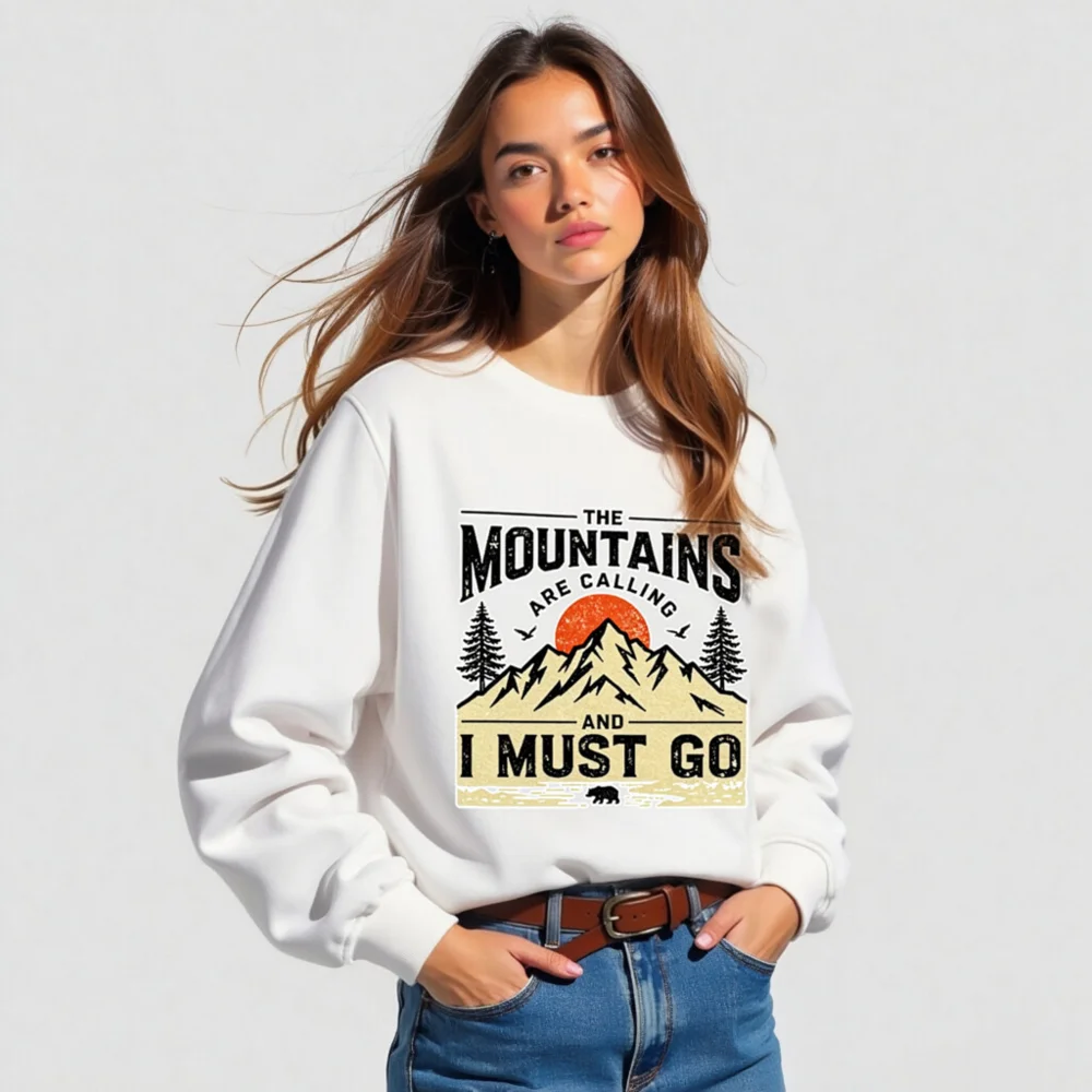 Organic Cotton Sweatshirt for Men & Women – 'The Mountains Are Calling' Graphic Pullover - Image 5