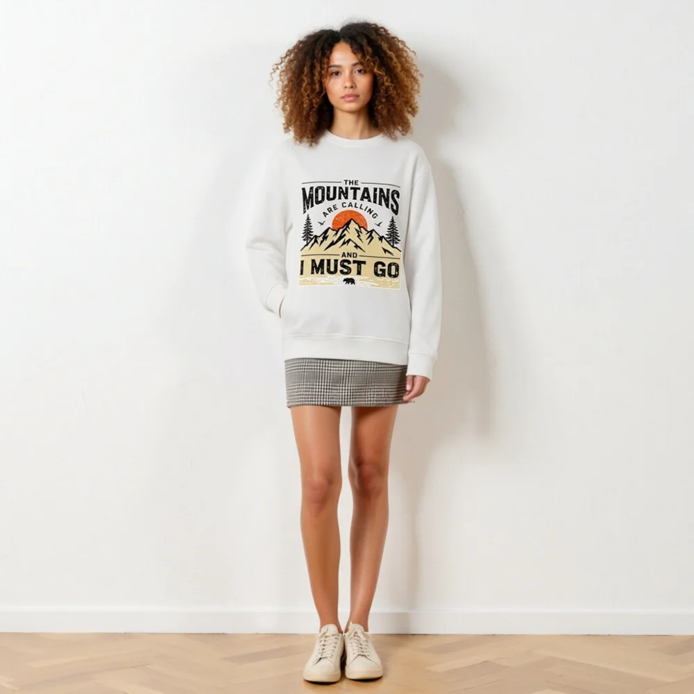 Organic Cotton Sweatshirt for Men & Women – 'The Mountains Are Calling' Graphic Pullover - Image 6