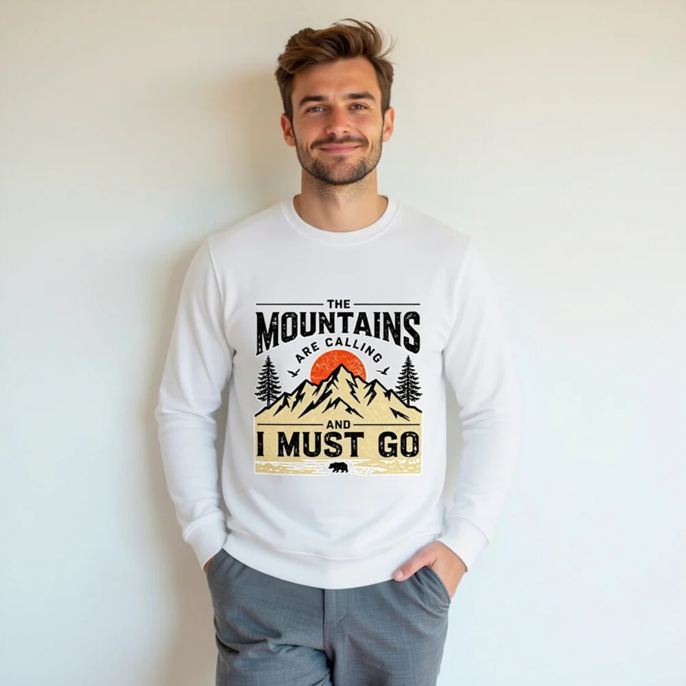 Organic Cotton Sweatshirt for Men & Women – 'The Mountains Are Calling' Graphic Pullover - Image 7