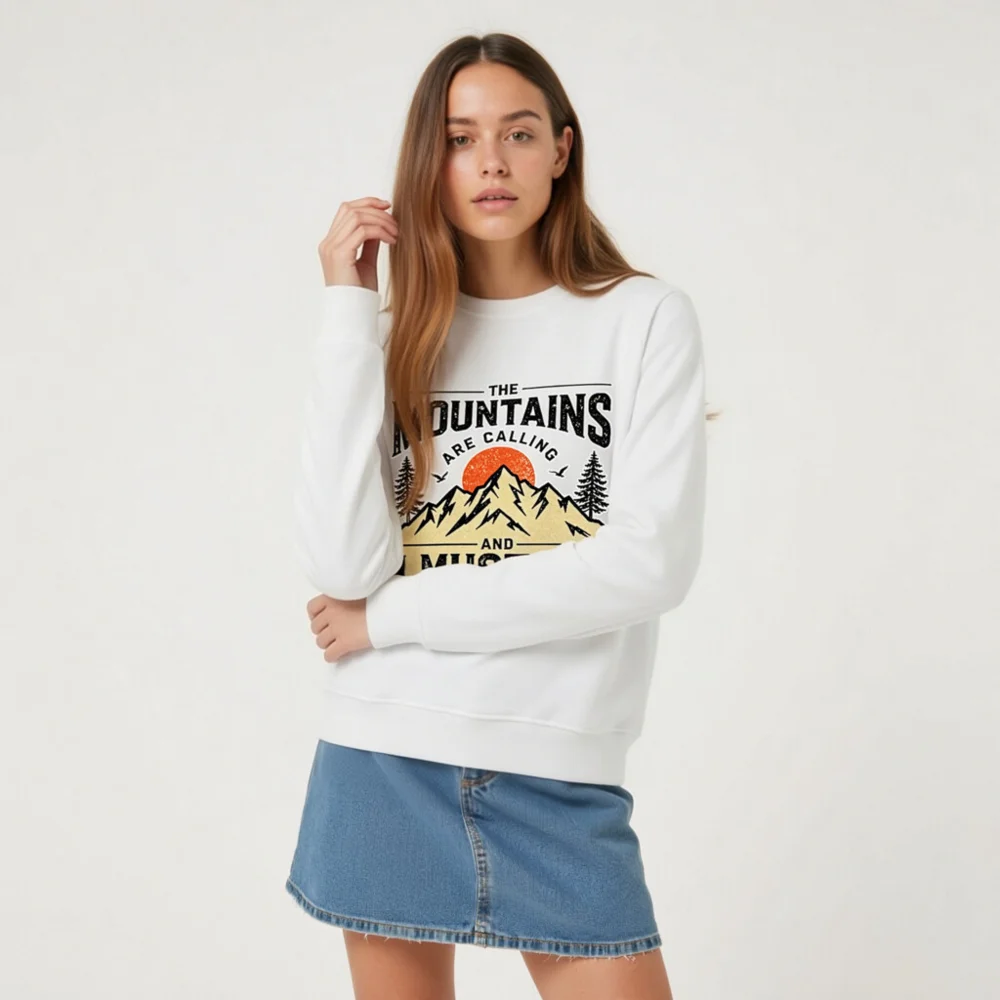 Organic Cotton Sweatshirt for Men & Women – 'The Mountains Are Calling' Graphic Pullover - Image 8