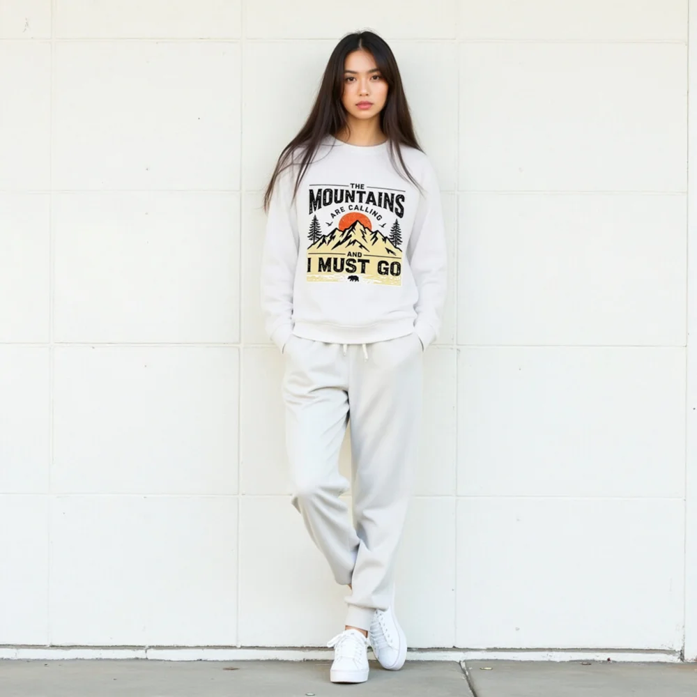 Organic Cotton Sweatshirt for Men & Women – 'The Mountains Are Calling' Graphic Pullover - Image 9