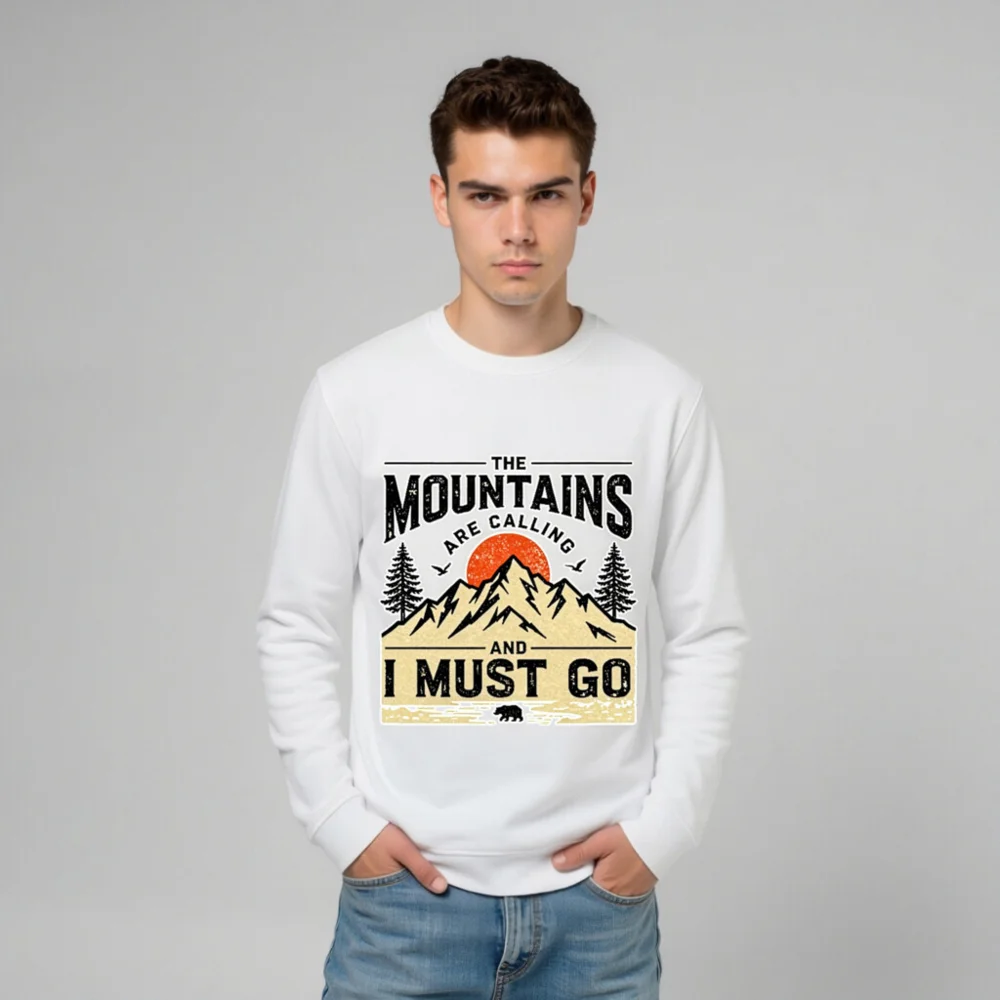 Organic Cotton Sweatshirt for Men & Women – 'The Mountains Are Calling' Graphic Pullover - Image 10