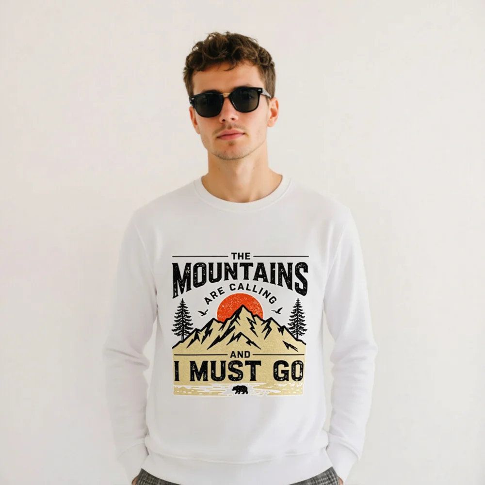 Organic Cotton Sweatshirt for Men & Women – 'The Mountains Are Calling' Graphic Pullover - Image 11