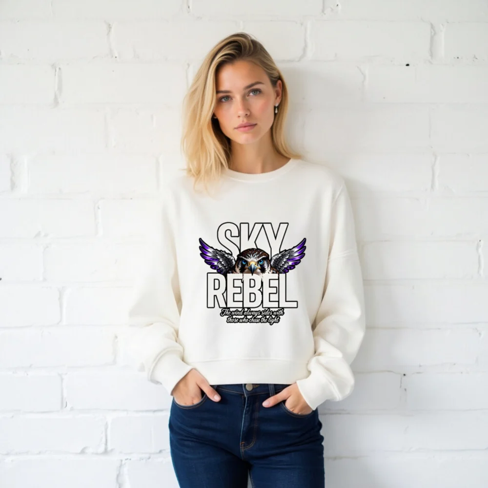 Sky Rebel Unisex Organic Cotton Sweatshirt – Eco-Friendly Hoodie with Falcon Graphic - Image 2