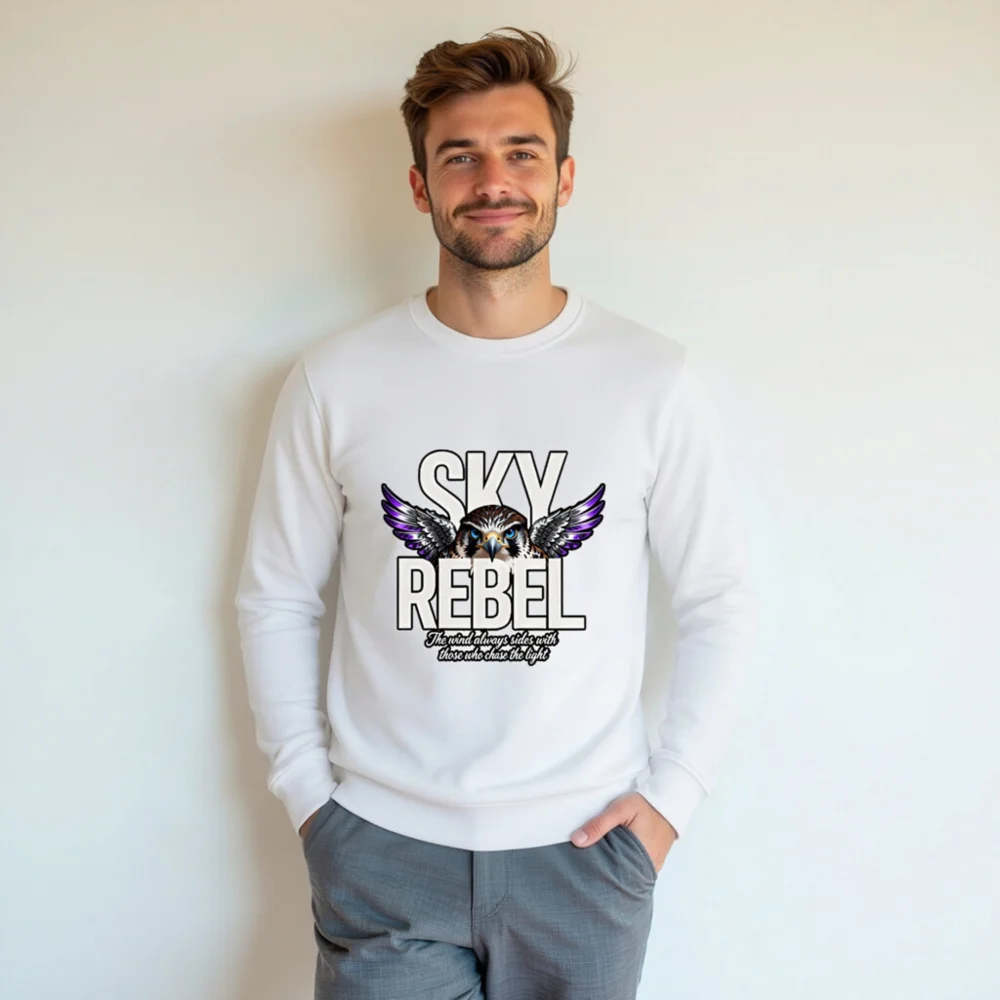 Sky Rebel Unisex Organic Cotton Sweatshirt – Eco-Friendly Hoodie with Falcon Graphic - Image 7
