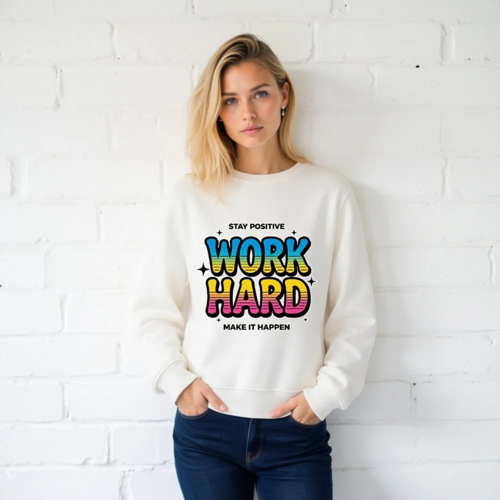Work Hard Stay Positive Sweatshirt - Unisex Organic Cotton - Image 2