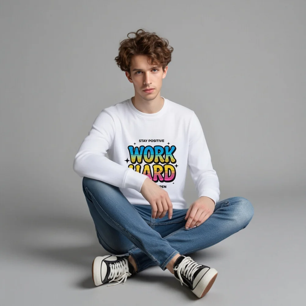 Work Hard Stay Positive Sweatshirt - Unisex Organic Cotton - Image 4