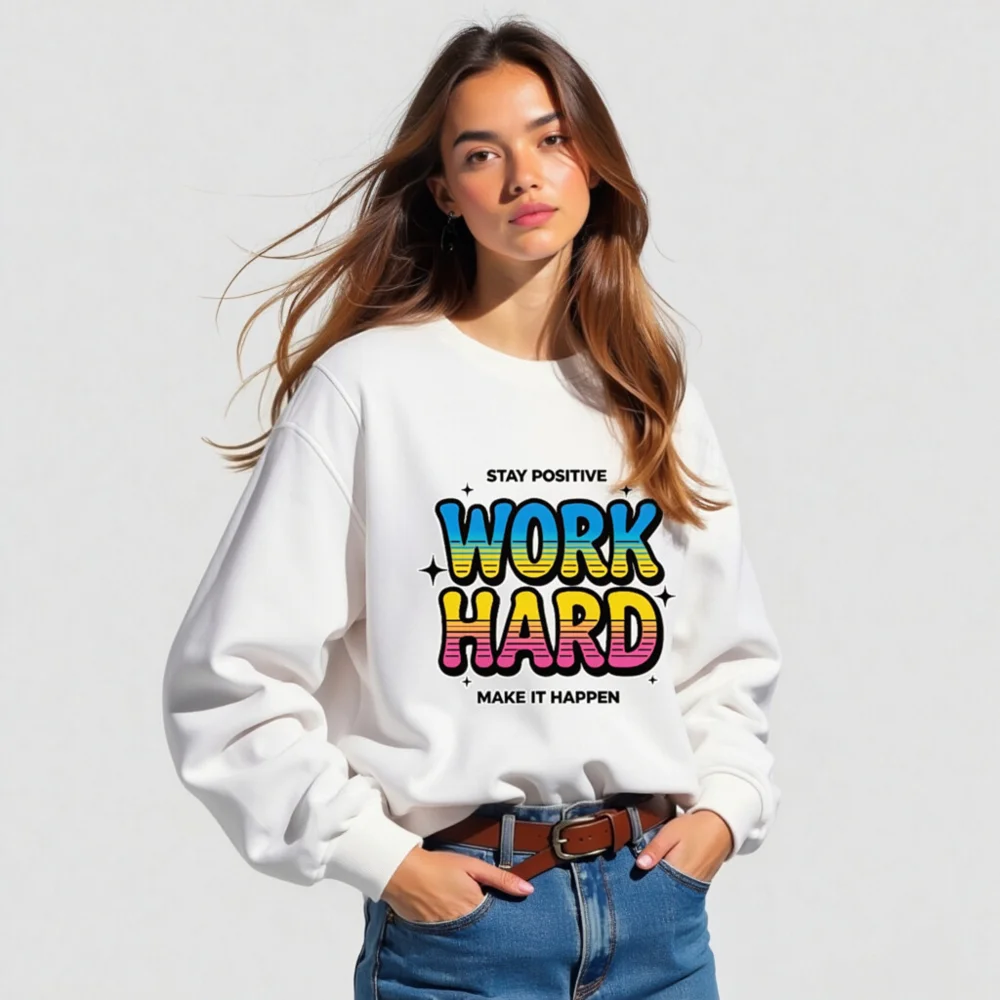 Work Hard Stay Positive Sweatshirt - Unisex Organic Cotton - Image 5