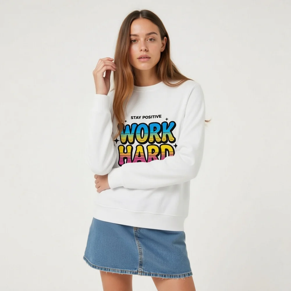 Work Hard Stay Positive Sweatshirt - Unisex Organic Cotton - Image 8
