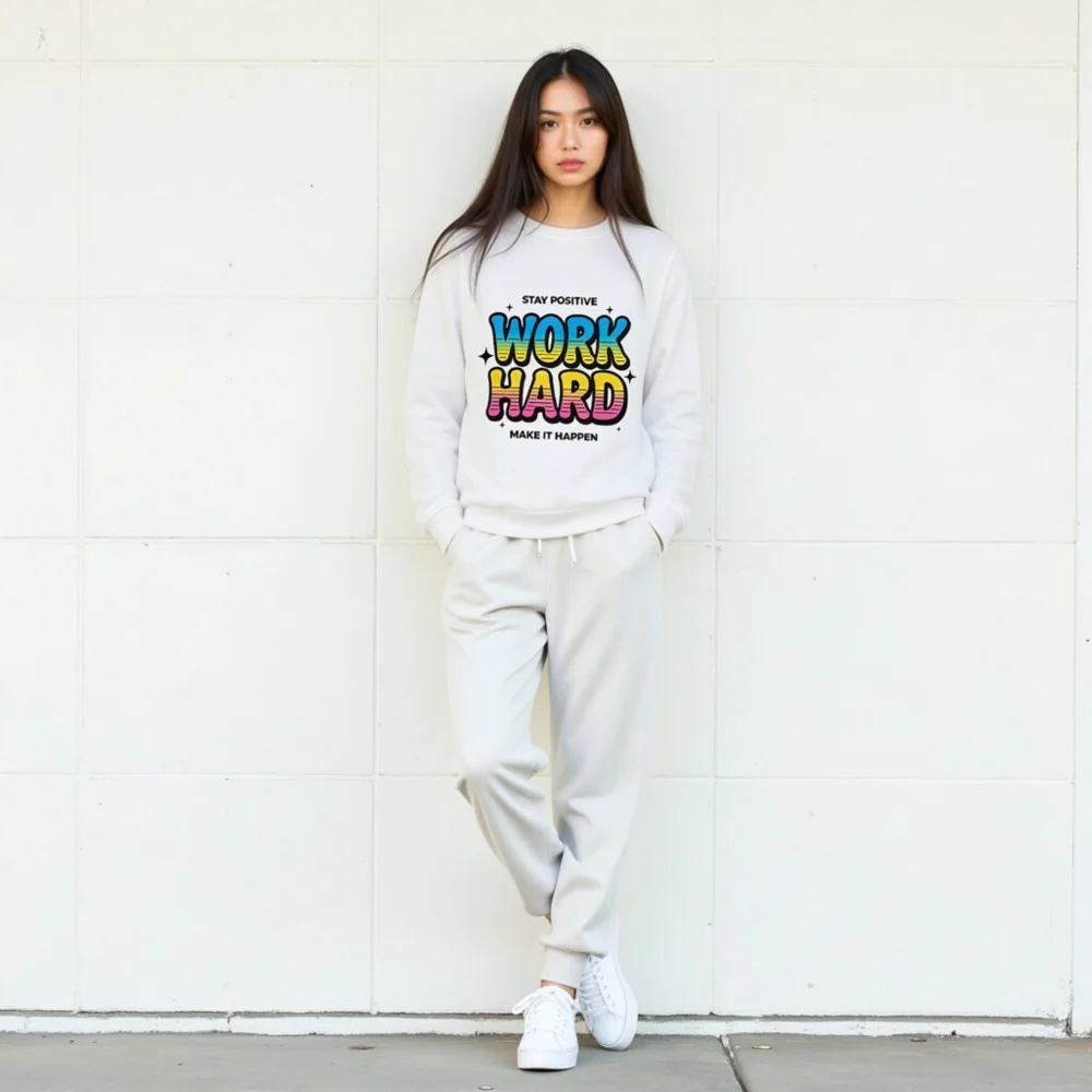 Work Hard Stay Positive Sweatshirt - Unisex Organic Cotton - Image 9