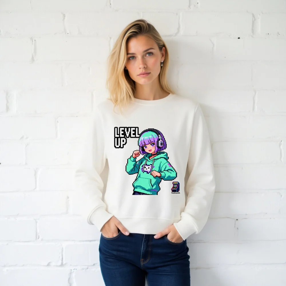 Level Up Pixel Gamer Sweatshirt – Unisex Organic Cotton Hoodie - Image 2