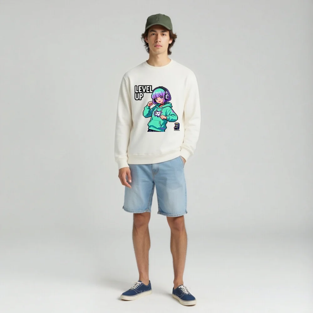 Level Up Pixel Gamer Sweatshirt – Unisex Organic Cotton Hoodie - Image 3