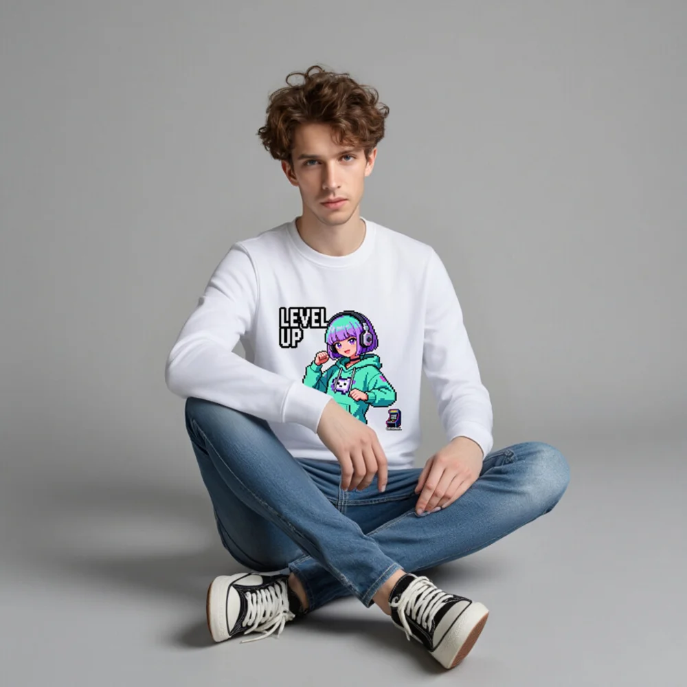 Level Up Pixel Gamer Sweatshirt – Unisex Organic Cotton Hoodie - Image 4