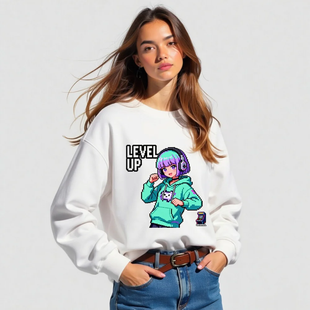 Level Up Pixel Gamer Sweatshirt – Unisex Organic Cotton Hoodie - Image 5